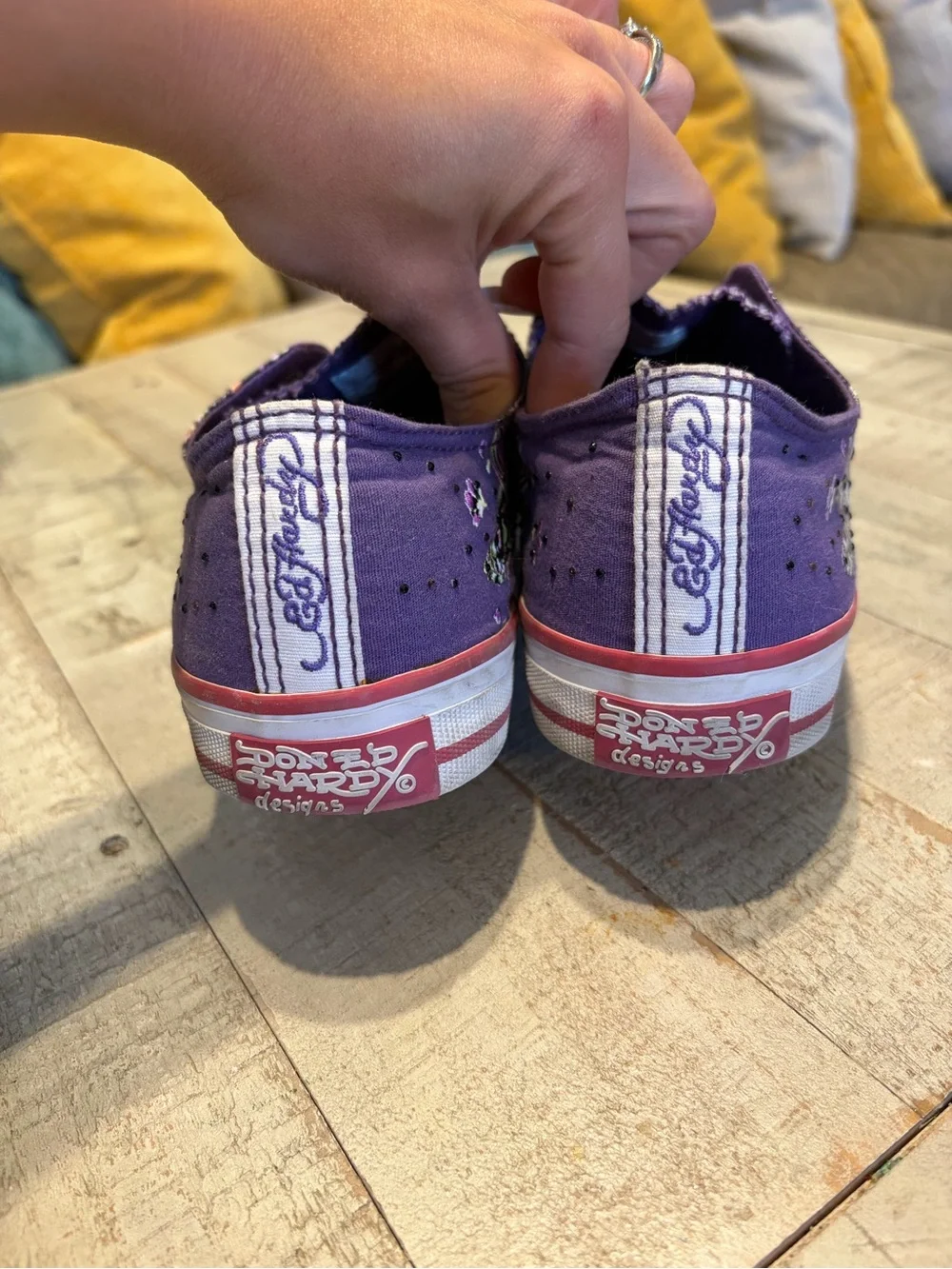 Ed Hardy Purple Skull & Floral Low-Top Sneakers